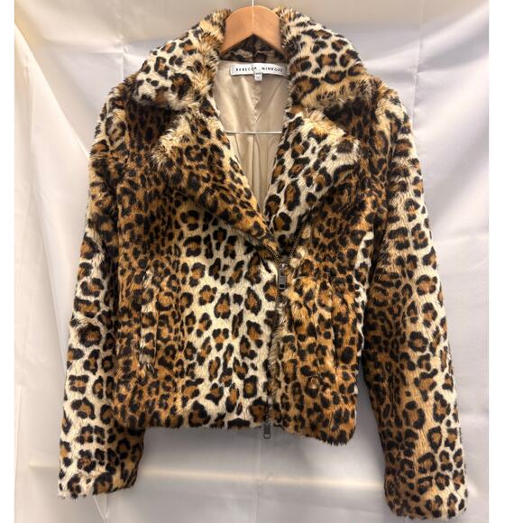 Rebecca Minkoff Hudson Leopard‎ Faux Calf Hair Jacket XXS Fall Winter Cozy Warm - Picture 3 of 6